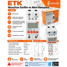 Elektrotek Etk 1X63A Wifi Li Monofaze 30MA Kaçak Akım Voltaj ve Aşırı Akım Koruma Rolesi Şebeke Giriş Voltaj Denetleyici 220 Volt 63 Amper (Uzaktan Tuya Ile Kontrol)