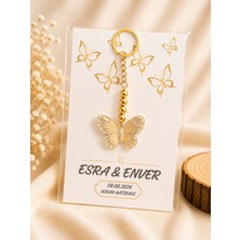LMS Gift 10 Adet Gold Kelebek Anahtarlık Söz Nişan Nikah Kına Düğün Hediyeligi