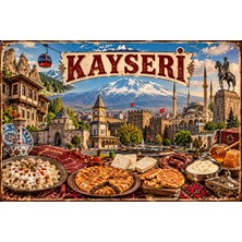 Lucena Kayseri Retro Metal Duvar Tablosu Erciyes ve Yöresel Temalı Dekoratif Tabela 15X20 cm