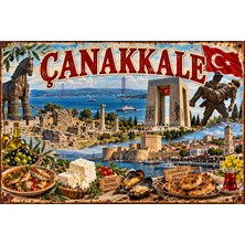 Lucena Çanakkale Retro Metal Duvar Tabelası Truva Şehitlik Ezine Temalı  15X20 cm