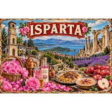 Lucena Isparta Retro Metal Duvar Tabelası Gül Lavanta Şehir Temalı Dekoratif Levha 15X20 cm