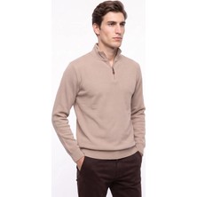 Mustang Bej Erkek Fermuarlı Basic Nakışlı Sweatshirt M6WM-SWT1591
