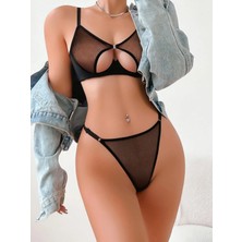 She File Siyah Seksi Fantazi Sütyen Takım