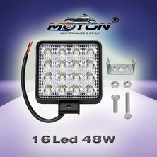 Moton 16 LED Kare Off Road Sis Farı Çalışma Lambası Projektör 48W 10V-80V Beyaz Işık