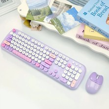 Geezer Zero Kablosuz Klavye Mouse Seti 2.4g Retro Daktilo Yuvarlak Tuşlu 104 Tuş Renkli Set