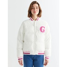 Gant Women's Cream Mandarin Collar Logo Bomber Jacket