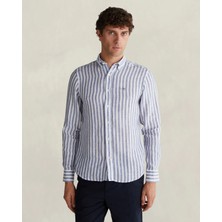 Gant Men's Blue Regular Fit Striped Logo Shirt