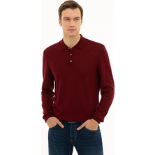 Cacharel Burgundy Slim Fit Polo Collar Basic Knit Sweater