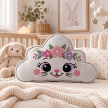 Bk Gift Sevimli Yüz Tasarımlı Gri Bulut Yastık-2 - Bebek ve Çocuk Odası Dekoratif Yastık 34,5X22 cm