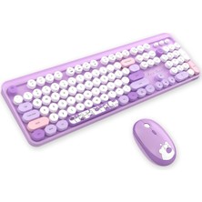 Geezer Hello Bear Kablosuz Klavye Mouse Seti 2.4g Sevimli Ayıcık Desenli Yuvarlak Tuşlu 104 Tuş Renkli Set