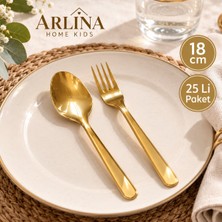Arlina Home Kids 25 Kişilik Gold  Plastik Çatal-Kaşık Seti | 50 Parça