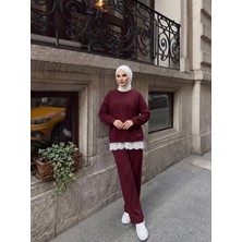 Trendparis Dantel Detaylı Rahat Kesim Ikili Spor Takım Bordo