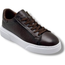 Beraat Brt LF-050-26 Hakiki Baskı Deri Anatomik Erkek Sneaker Kahve Beyaz