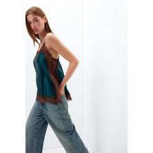 Intimissimi Lace Perfection Silk Satin Top With Contrast Color Lace