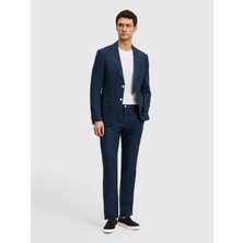 Cacharel Navy Slim Fit Elastic Waist %100 Linen Trousers