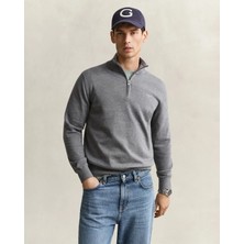 Gant Men's Grey Half-Zip %100 Cotton Sweater