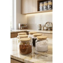 Öz-Home Öz Home 6'lı Vakumlu Bambu Kapaklı Cam Saklama/düzenleme Kavanozu 500ml