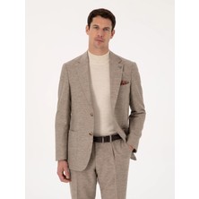 Cacharel Beige Slim Fit Wool Cashmere Blend Micro Patterned Blazer