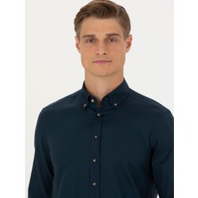 Cacharel Navy Slim Fit %100 Cotton Oxford Shirt
