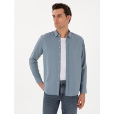 Cacharel Dark Blue Regular Fit Stitched Hem Lyocell Shirt