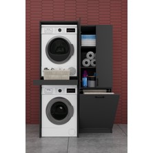 Asra Trend Çamaşır Makinesi Banyo Dolabı Takımı Sepetli %100 MDF Çekmeceli Çok Amaçlı Kurutma Dolabı BT01