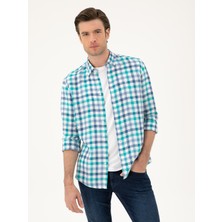 Cacharel Turquoise Regular Fit %100 Linen Shirt