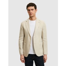Cacharel Beige Slim Fit Linen Silk Blend Micro Pattern Notch Lapel Sport Jacket