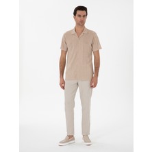 Cacharel Beige Carrot Fit Linen Blend Canvas Trousers