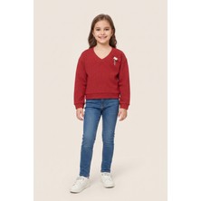 Crassi Kız Çocuk Sweatshirt Uzun Kollu Bluz V Yaka Penye Kumaş %100 Pamuklu
