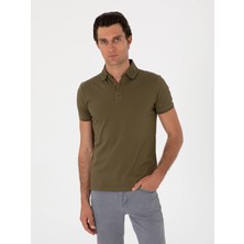 Cacharel Khaki Slim Fit %100 Cotton Polo Collar T-Shirt