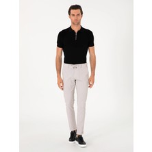 Cacharel Beige Slim Fit Waffle Textured Drawstring Waist Casual Trousers