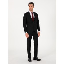 Cacharel Black Slim Fit %100 Wool Notch Lapel Suit
