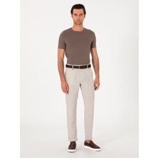 Cacharel Beige Carrot Fit Plaid 100% Linen Casual Trousers
