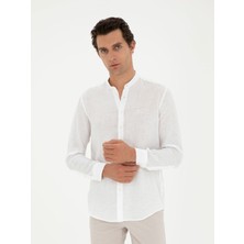 Cacharel White Regular Fit %100 Linen Shirt