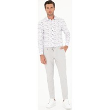 Cacharel Light Grey Slim Fit Drawstring Waist Canvas Trousers