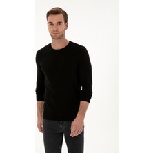 Cacharel Black Slim Fit Cotton Blend Crew Neck Basic Knit Sweater