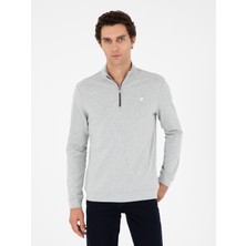 Cacharel Grey Melange Regular Fit Cotton Blend Half-Zip Sweatshirt