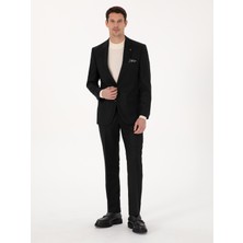 Cacharel Black Slim Fit Wool Blend Micro Pattern Classic Trousers