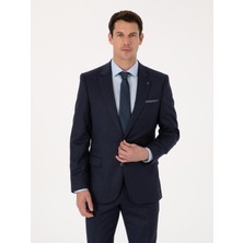 Cacharel Navy Slim Fit Wool Blend Micro Patterned Classic Blazer