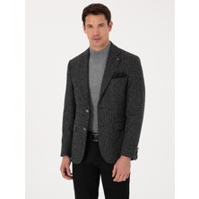 Cacharel Black Slim Fit Silk Cashmere Blend Micro Pattern Blazer
