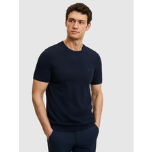 Cacharel Navy Slim Fit Crew Neck Knit T-Shirt