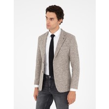 Cacharel Beige Slim Fit Wool Silk Blend Flannel Blazer