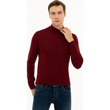 Cacharel Burgundy Slim Fit Half Turtleneck Basic Knit Sweater