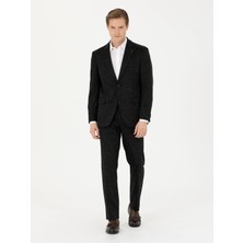 Cacharel Black Slim Fit Flannel Wool Blend Trousers