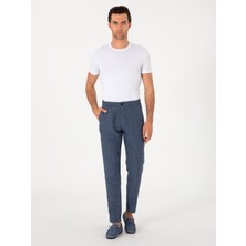 Cacharel Indigo Carrot Fit Elastic Waist %100 Linen Casual Trousers