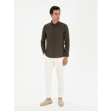 Cacharel Ecru Carrot Fit Linen Blend Canvas Trousers