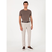 Cacharel Beige Carrot Fit Plaid 100% Linen Casual Trousers