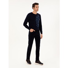 Cacharel Navy Straight Fit Cotton Blend Corduroy Chino Trousers