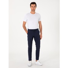 Cacharel Dark Navy Slim Fit Waffle Drawstring Waist Casual Trousers