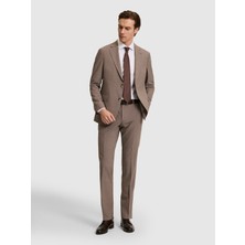 Cacharel Light Brown Slim Fit Wool Linen Blend Micro Pattern Notch Lapel Suit
